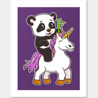 Panda Riding Unicorn Cute Magical Posters and Art